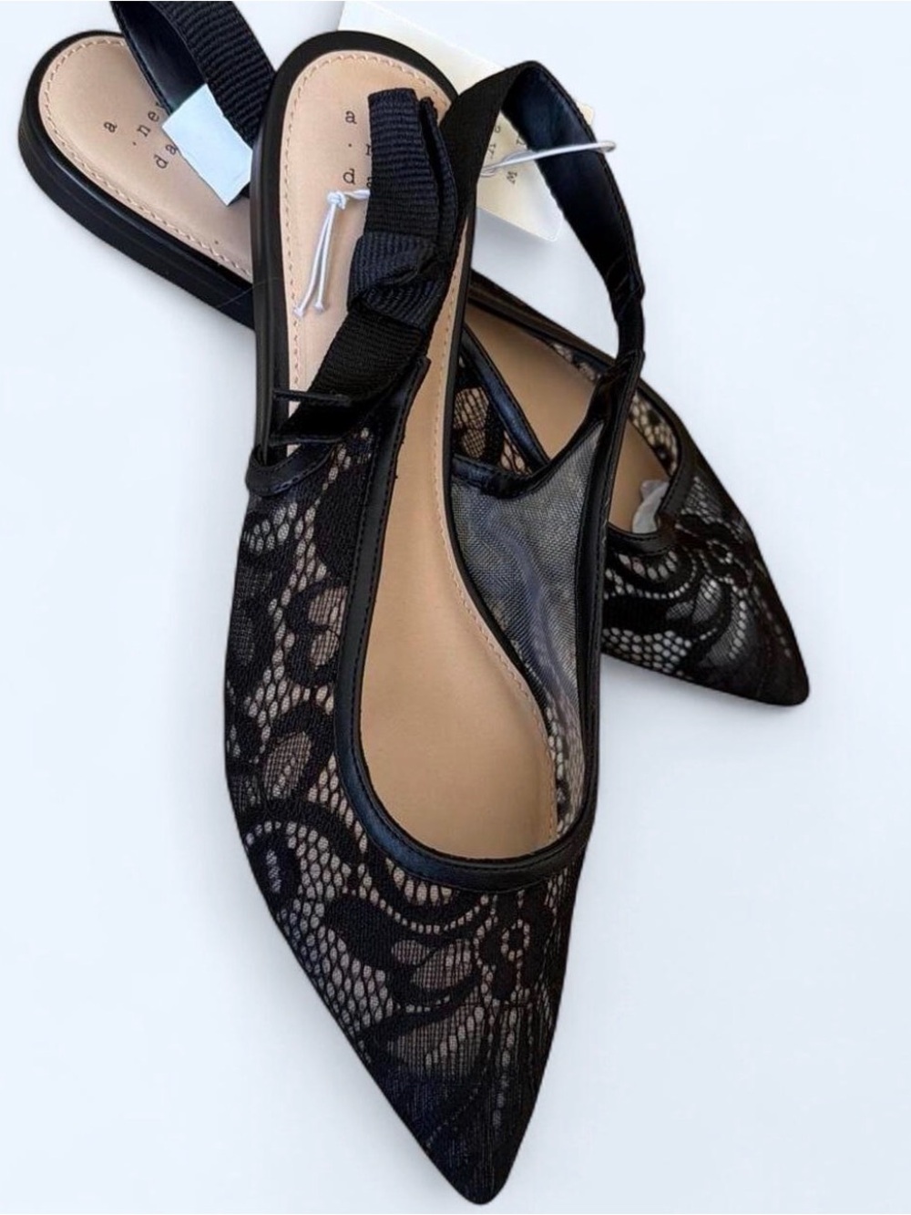 Black Lace Pointed Slingback Flats by A New Day. New with tags. Size 9.5